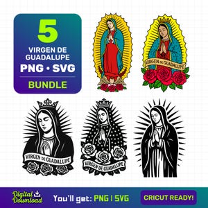 Paquete SVG PNG de la Virgen de Guadalupe, Archivos de corte Cricut de la Virgen María, Descarga digital de Nuestra Señora de Guadalupe, Paquete de arte de la Madre María de México
