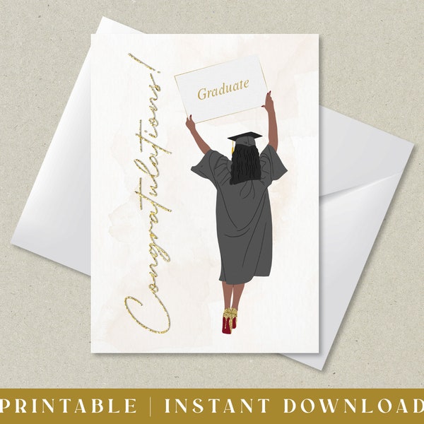 2022 Graduation Card, Black Woman Graduation, African Graduate, Class of 2022, Congratulations Graduate Printable Card, Instant Download