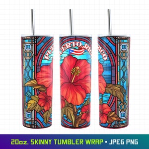 Puerto Rico Tumbler, 20oz Tumbler Wrap, Hibiscus Flower, Stained Glass Tumbler, Puerto Rico Flag, Boricua, Puerto Rican, Puerto Rico PNG