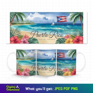 Watercolor Puerto Rico Mug, 11oz Mug Wrap, Puerto Rico Scenery, Puerto Rico Mug Wrap, Puerto Rico Design, Puerto Rican, Boricua, Sublimation
