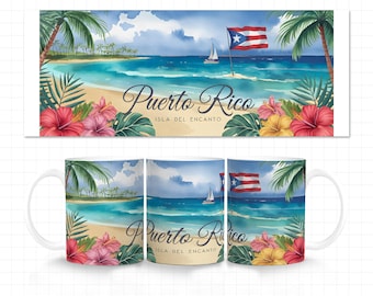 Watercolor Puerto Rico Mug, 11oz Mug Wrap, Puerto Rico Scenery, Puerto Rico Mug Wrap, Puerto Rico Design, Puerto Rican, Boricua, Sublimation