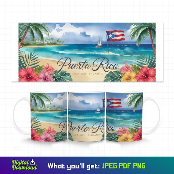 Watercolor Puerto Rico Mug, 11oz Mug Wrap, Puerto Rico Scenery, Puerto Rico Mug Wrap, Puerto Rico Design, Puerto Rican, Boricua, Sublimation