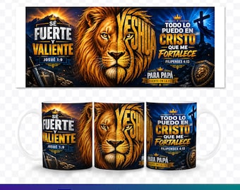 Christian Dad Mug Wrap PNG JPG, Spanish Bible Verse Mug Design, Yeshua Lion Fathers Day Sublimation, 11oz Mug Wrap