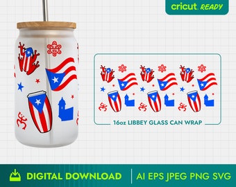 16 oz libbey wrap, puerto Rico libbey wrap, puerto Rico SVG, puerto Rico Schnittdatei, puerto Rico muster, Boricua design, Instant download