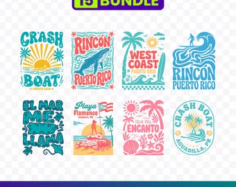 Paquete de archivos SVG y PNG de playas de Puerto Rico, gráficos de vida marina tropical, imágenes prediseñadas del océano de Puerto Rico, descarga digital para sublimación y Cricut.