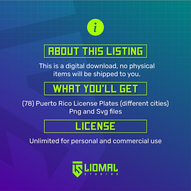 May include: A digital download of 78 Puerto Rico license plates in PNG and SVG format. The license plates feature different cities. The download is for personal and commercial use.