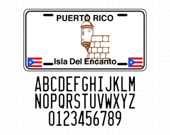 Puerto Rico License Plate, License Plate Alphabet and Numbers, Puerto Rico Svg, Puerto Rico Clipart, Boricua, Cut File, Sublimation