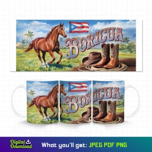 Boricua Horse Mug, 11oz Mug Wrap, Puerto Rico Mug Wrap, Puerto Rico Design, Western Mug Wrap, Puerto Rican Horse Design, Watercolor Mug Wrap
