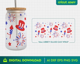 4th of July Libbey Glass Can Wrap SVG PNG: Independence Day Decor (Digital Download)