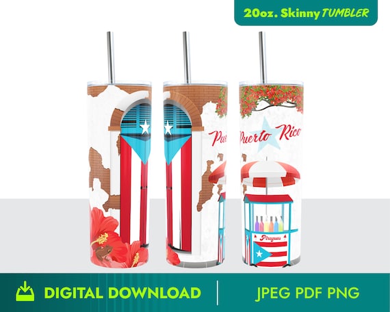 Puerto Rico Tumbler Wrap, 20 oz Skinny Tumbler Wrap, Puerto Rico PNG, Puerto Rico Flag, Boricua PNG, Tumbler Puerto Rico, Old San Juan