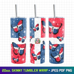 Dominikanische Republik, Dominikanische Tumbler, Schmetterlinge Tumbler, 20 Unzen Tumbler Wrap, Dominikanische Png, Dominikanische Flagge, Png für Sublimation