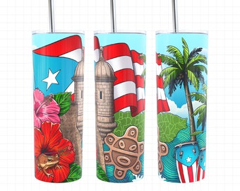 Puerto Rico Tumbler, 20oz Tumbler Puerto Rico,  Puerto Rico Tumbler Wrap, Straight And Tapered Wrap, Boricua, Sublimation PNG