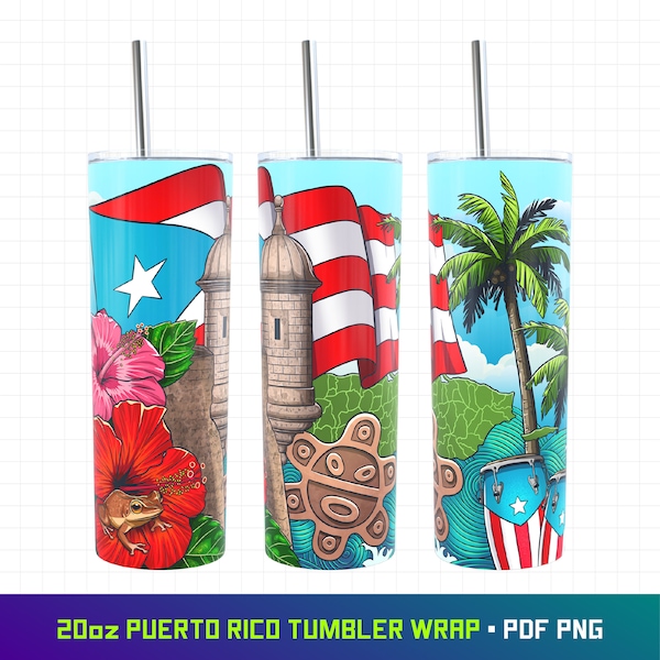 Puerto Rico Tumbler, 20oz Tumbler Puerto Rico,  Puerto Rico Tumbler Wrap, Straight And Tapered Wrap, Boricua, Sublimation PNG