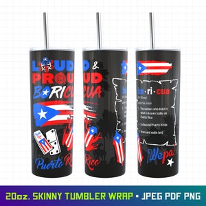 Boricua Tumbler Wrap, Puerto Rico Tumbler Wrap, 20oz Tumbler Wrap, 20oz Skinny Tumbler, Puerto Rico Png, Boricua Designs, Sublimation Png