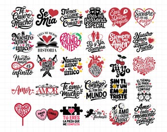 Spanish Valentines Day Svg Bundle, Love Svg, Love Spanish Phrases Svg, Heart Svg, San Valentin, Dia Del Amor, Cut File