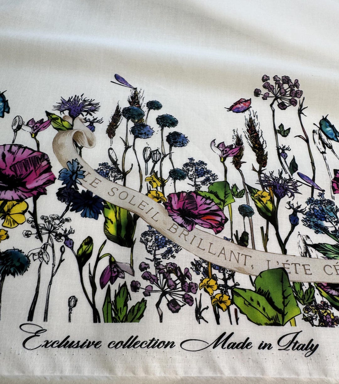 White Pure Cotton Batiste With Floral Borders, Luxury Italian Designer ...