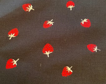 Pretty Viscose Fabric with Tiny Strawberries, Italian Fabric by Yard.