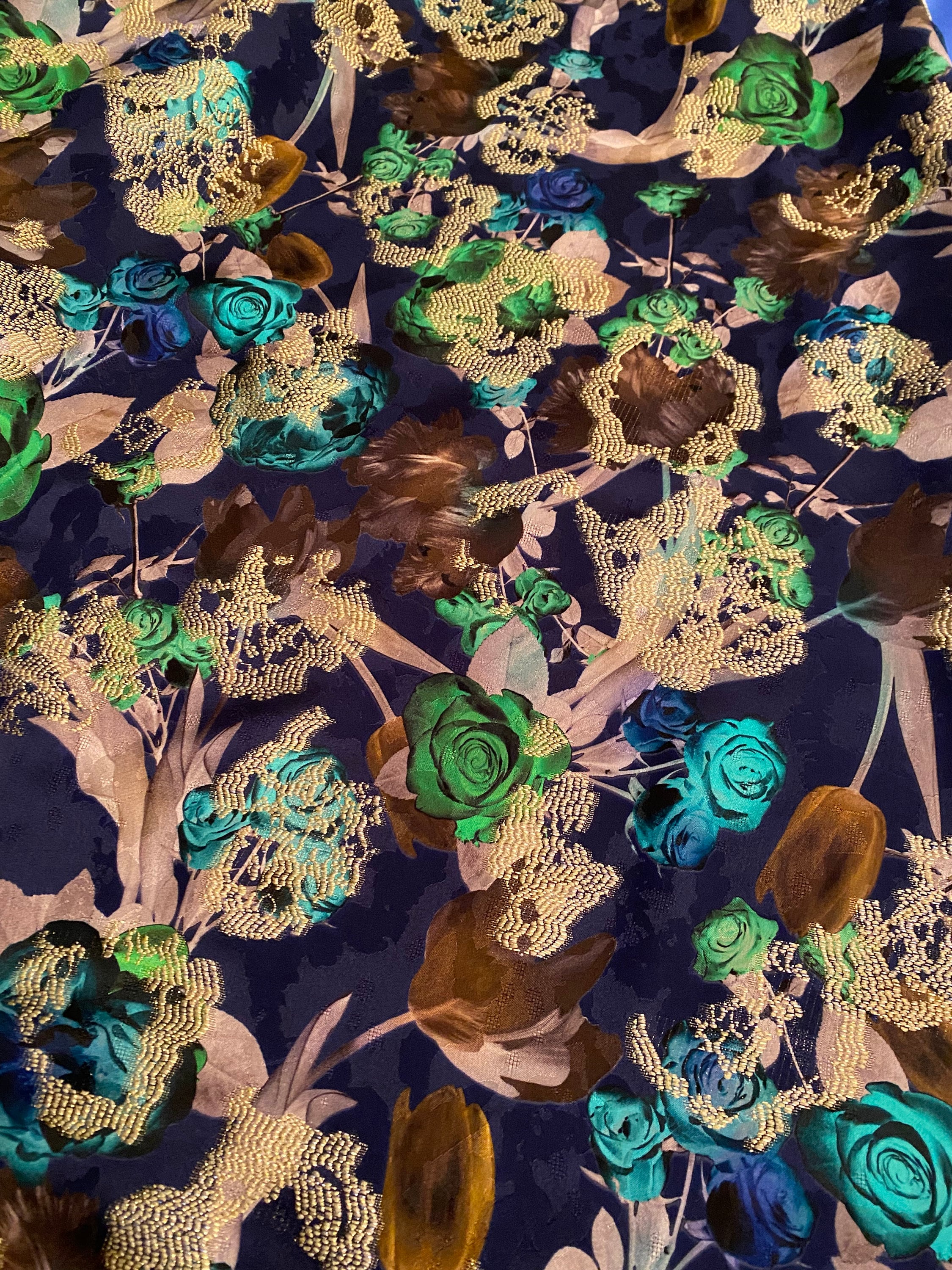 100% Silk Jacquard Printed Fabric With Gold Applications | Etsy