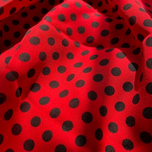 Red Polka Dots Silk Georgette, Luxury Italian Fabric.
