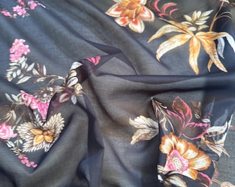Tela de voile de seda y algodón negra, telas de diseño, telas italianas de lujo.