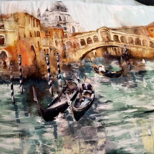 Italian Silk Back Satin Fabric Panel: Venice Print (54x53 inches)