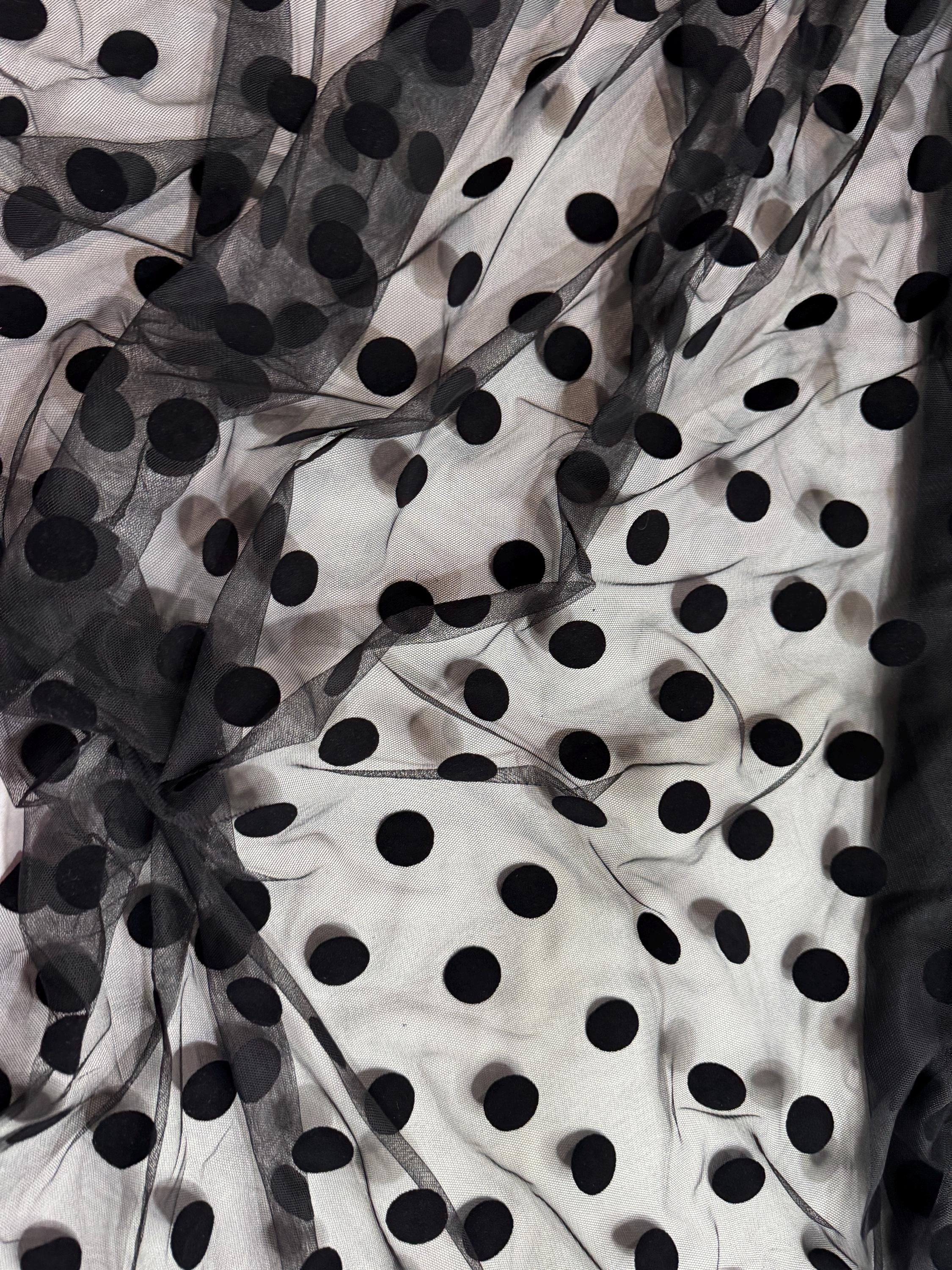 Black Tulle Fabric: Velvet Polka Dots, Luxury Italian Tulle by the