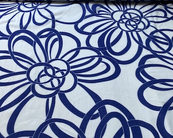 1.5 Yards Silk Cotton Voile Fabric: Luxury Italian White & Blue Floral
