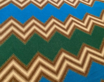 Italian Cotton Viscose Fabric: Blue Green Zigzag Knit with Gold Lurex