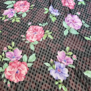 Floral Silk Devore Black Fabric, Luxury Italian Designer Fabric.