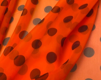 Silk Chiffon Fabric: Bloody Orange Polka Dot, Italian Fabric by Yard