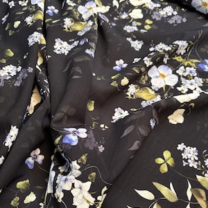 Exclusive Floral Wool Crepe  Dress Fabric, Luxury Italian Fabrics, Designer Fabrics.