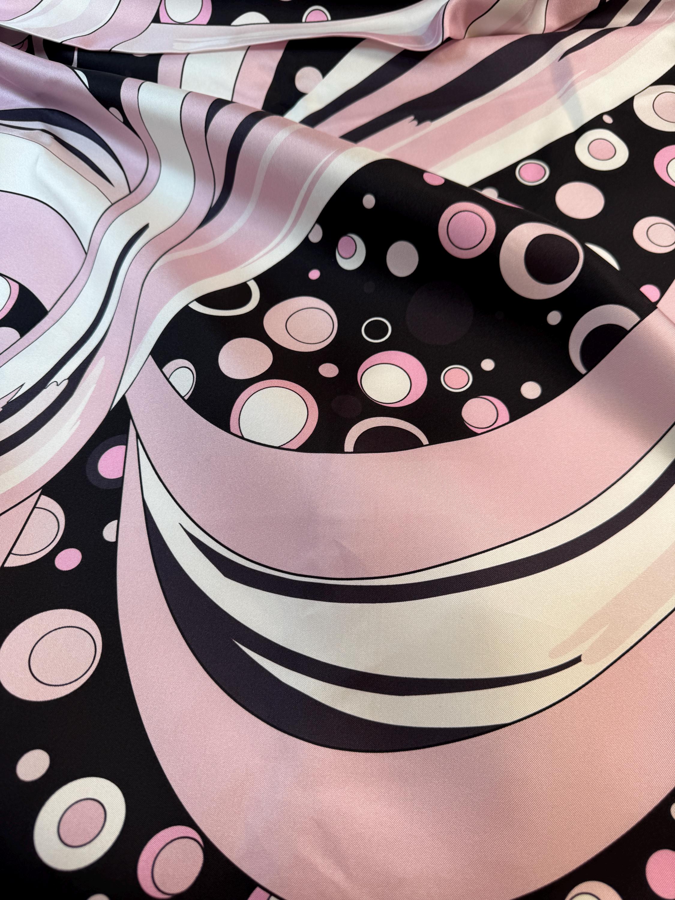 Emilio Pucci Pink, Black & White Patterned Silk Scrunchie Iride Print Hair Tie – PUCCI main image 3