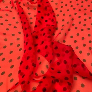 Two Yards of Silk Chiffon Polka Dots Fabric, Italian Fabric by Yard, Price is for one yard.