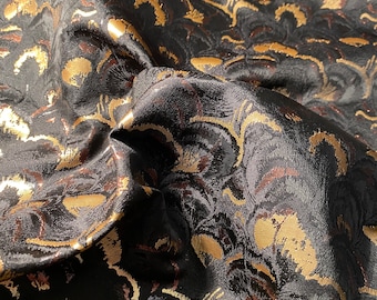 Black Brocade Fabric with Gold/Copper Spots, Italian Fabric by Yard.