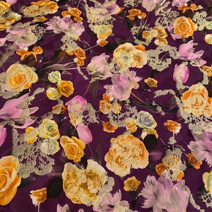 100% Silk Jacquard Printed Fabric with Gold Applications, Italian Fabric by Yard,  Price is for One yard.