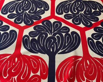 Italian Cotton Jersey Fabric: Red, White & Blue Floral Print