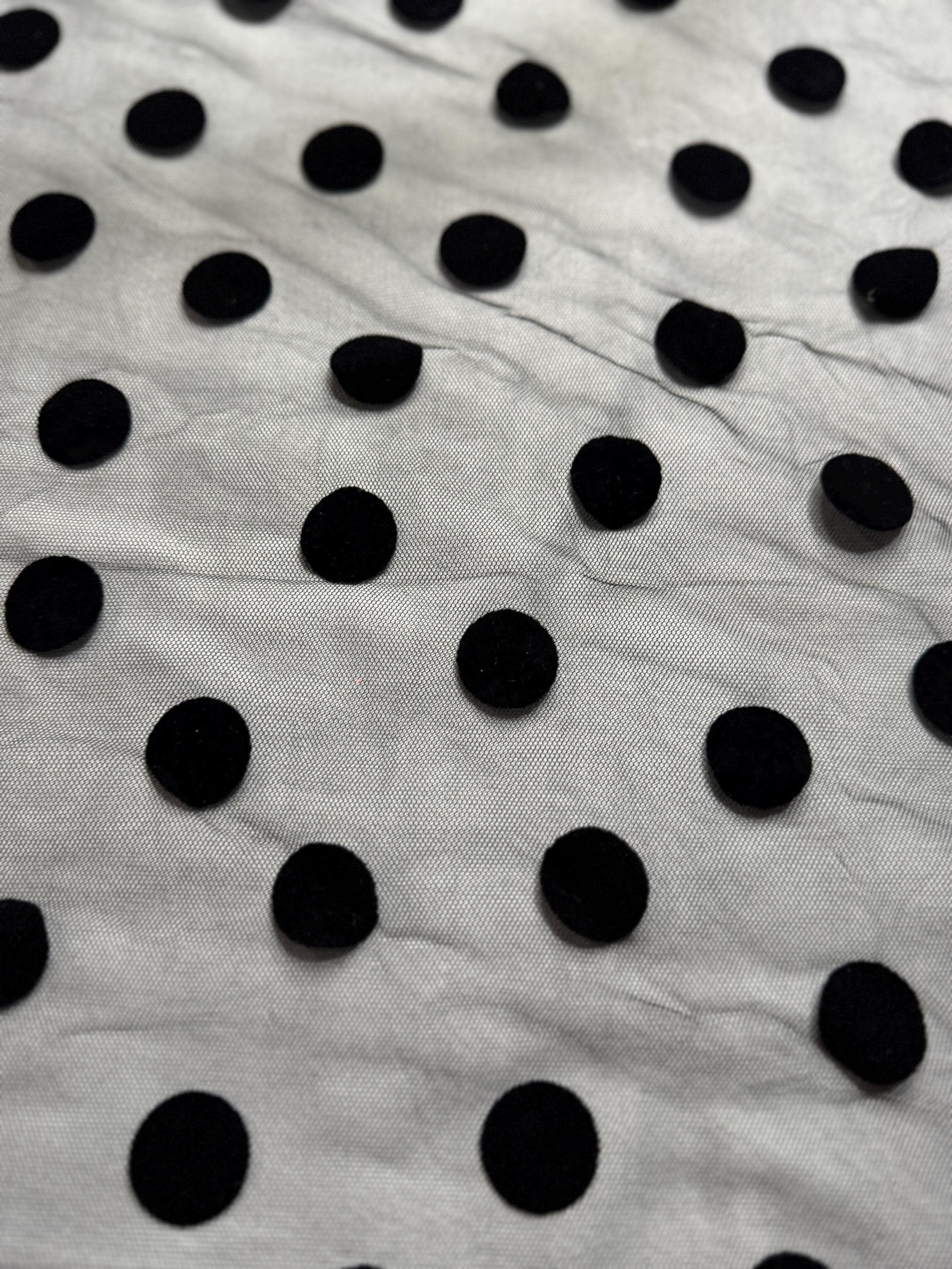 美品　dot tulle panel lace velour OP ブラック Black Tulle Fabric: Velvet Polka Dots, Luxury Italian Tulle by the
