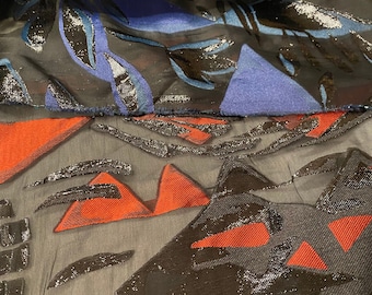 シルクオーガンザブロケード生地：ブルーイタリアンイブニングファブリック