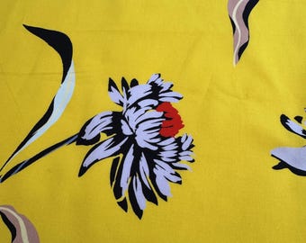 Yellow Floral Cotton Poplin Fabric: Luxury Italian Style