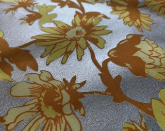 White Cotton Fabric: Floral Laminated Borders, Italian Designer, Gold/Silver