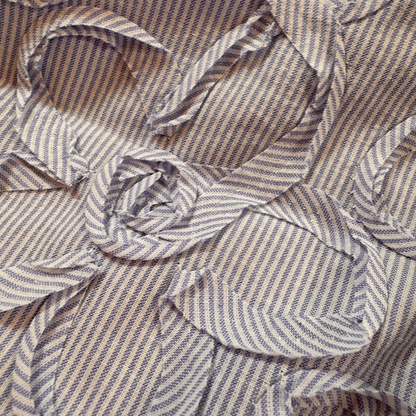 Striped light Blue/White Embroidered Cotton, Luxury Italian Designer Fabrics.
