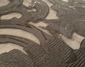 ブラックブロケードオーガンザ生地：イタリア製ルレックス花柄生地（1ヤードあたり）