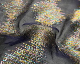 Luxury Lurex Organza Fabric: Dark Blue, Italian Couture Fabric by Yard
