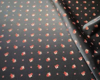 Floral Silk Cotton Satin Fabric: Italian Black Dress Fabric