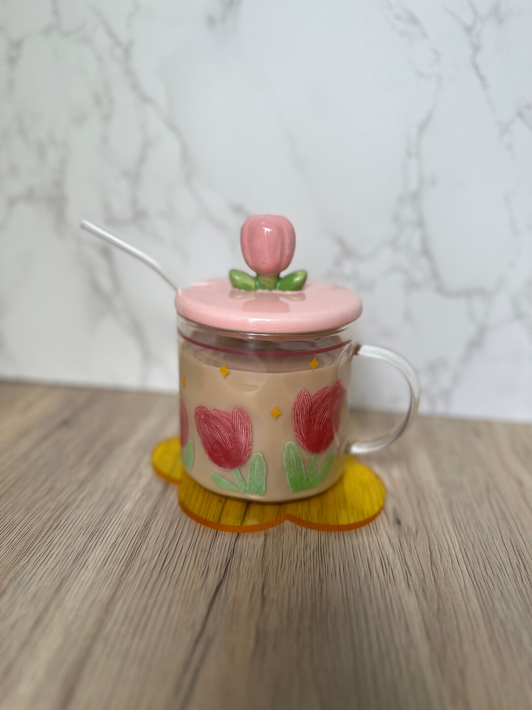 Aesthetic Glass Cup Tulip Cup Cute Cup Glass Cup With Etsy