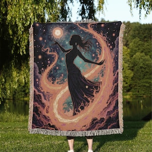 Woven Blanket Celestial Woman Stars Space Art Throw Blanket Tapestry Cozy Blanket Gift Idea Spiritual Blanket Design Blanket 135 Characters