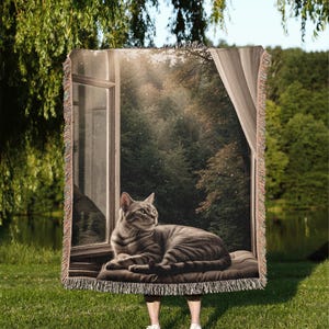 Abstract Landscape Woven Blanket: Modern Cotton Throw with Fringe