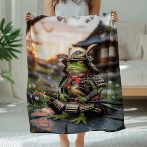 Samurai Frog Fleece Blanket: Japanese Art Throw Blanket