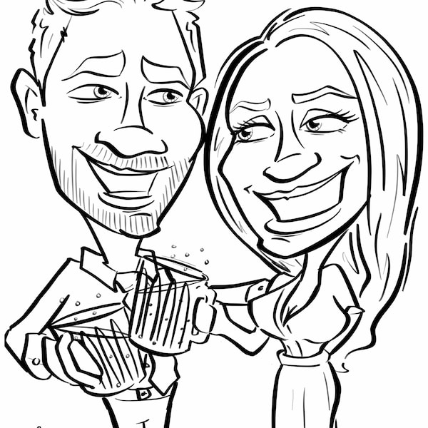 Caricature/ Digital/ Portrait/ black and white/ personalised/ custom/ unique gift