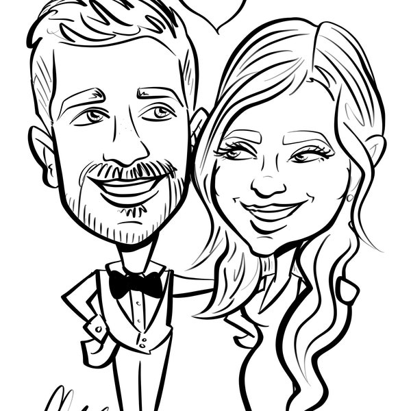 Wedding Caricature from photo/ Digital/ Portrait/ black and white/ personalised/ custom/ unique gift for couple